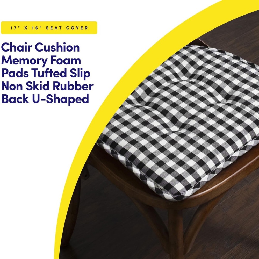 Memory foam, non slip rubber back, black/white checkered chair cushions. 6 pack. - Picture 14 of 15